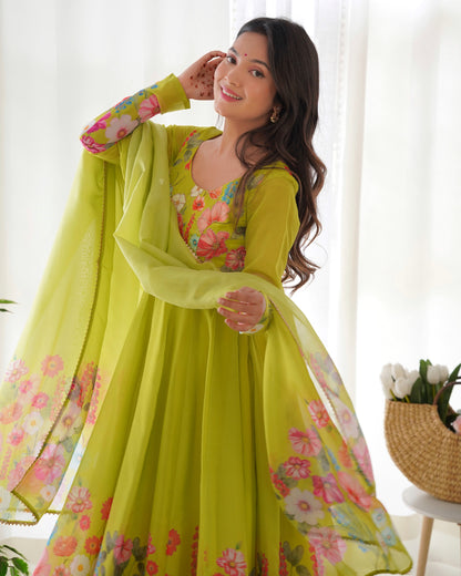 Parrot Soft Organza Silk Printed Anarkali Kurti Suit By WTW