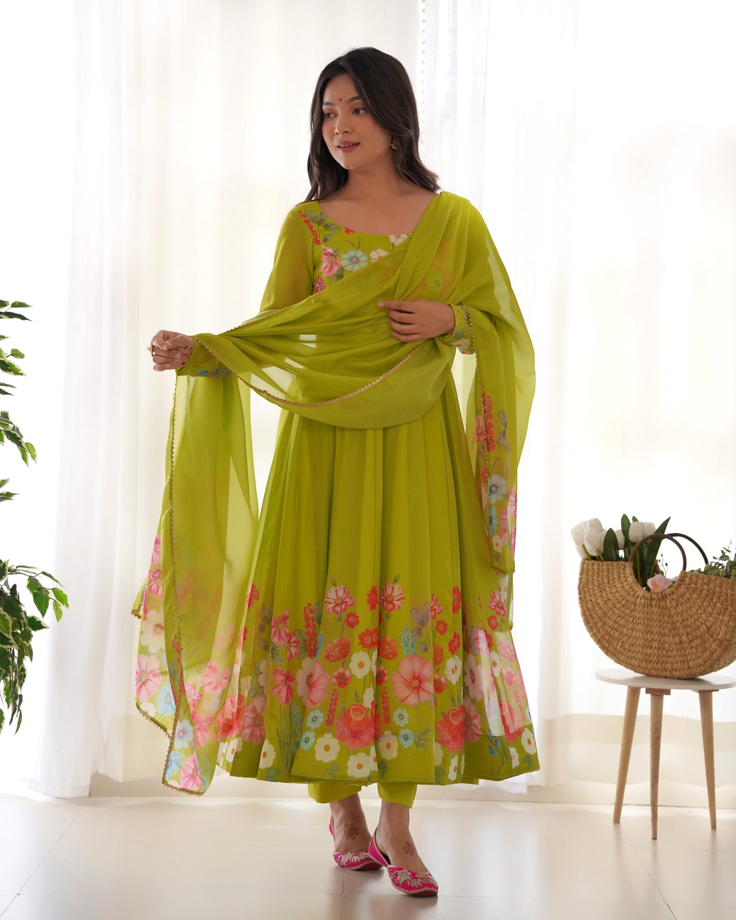 Parrot Soft Organza Silk Printed Anarkali Kurti Suit By WTW