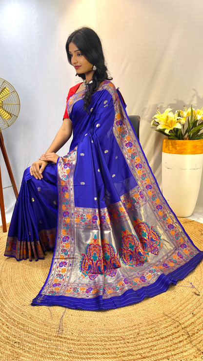 Paithani Silk Royal Blue Festival Wear Weaving Saree By WTW