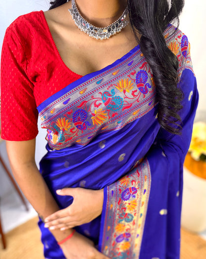 Paithani Silk Royal Blue Festival Wear Weaving Saree By WTW