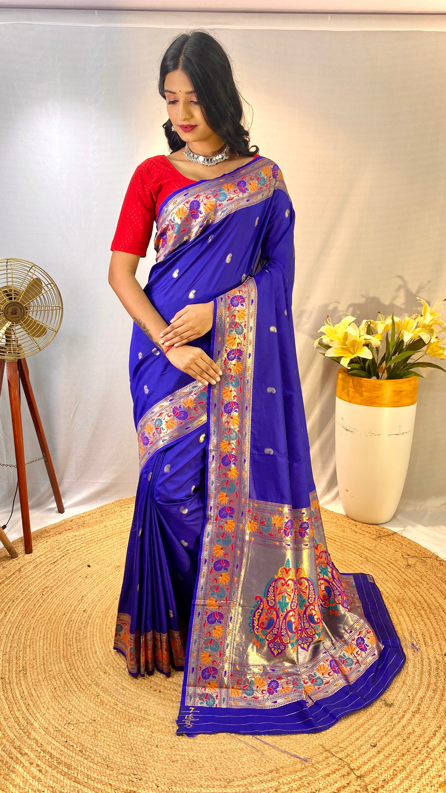 Paithani Silk Royal Blue Festival Wear Weaving Saree By WTW
