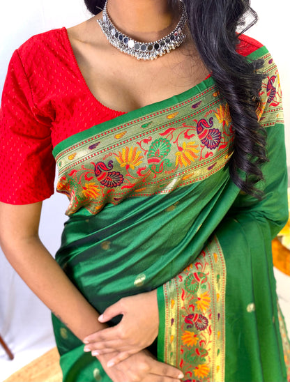 Paithani Silk Green Festival Wear Weaving Saree By WTW