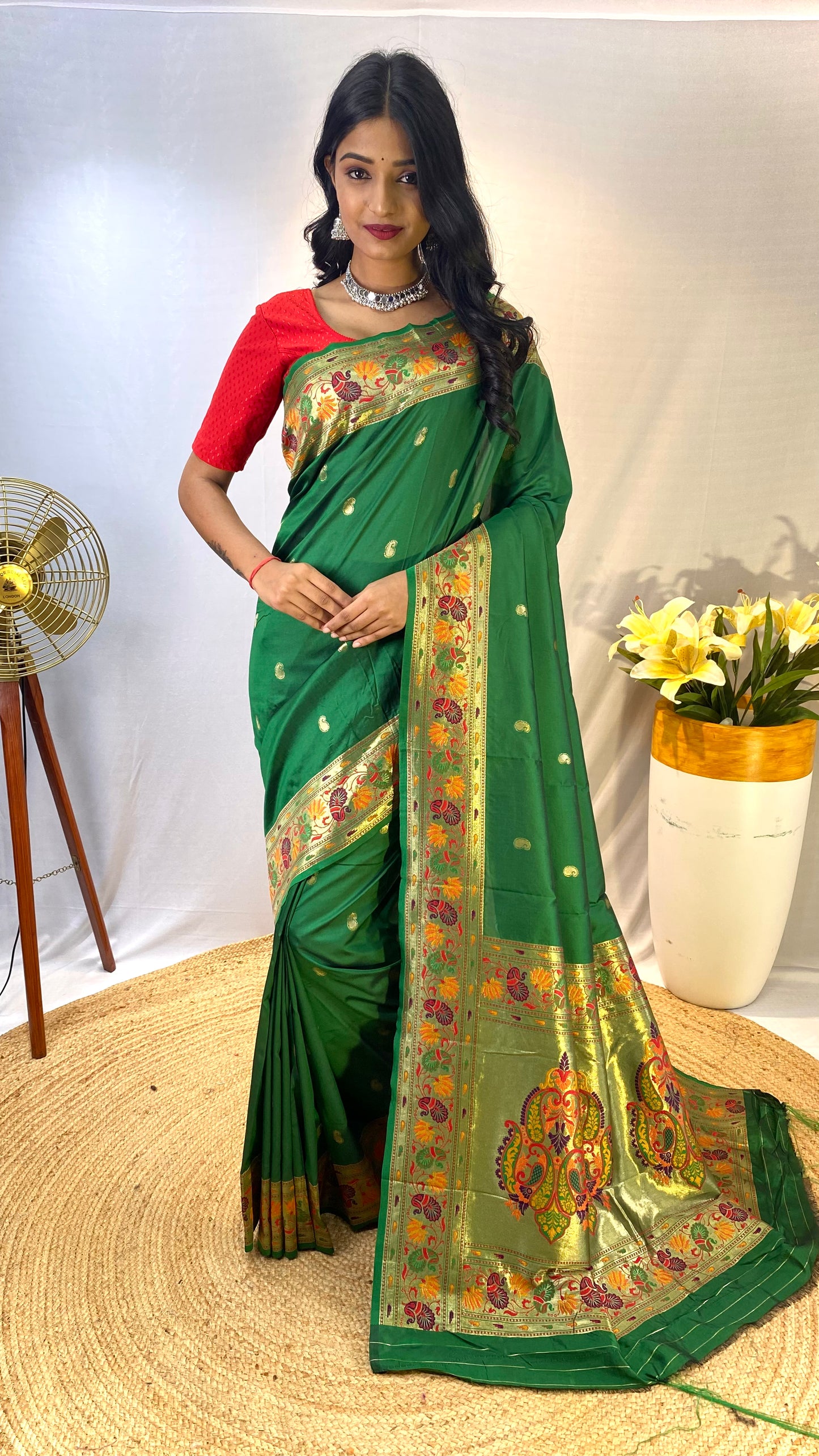 Paithani Silk Green Festival Wear Weaving Saree By WTW