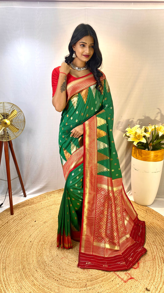 Precious Green Soft Banarasi Silk Saree With Elegant Blouse Piece By WTW
