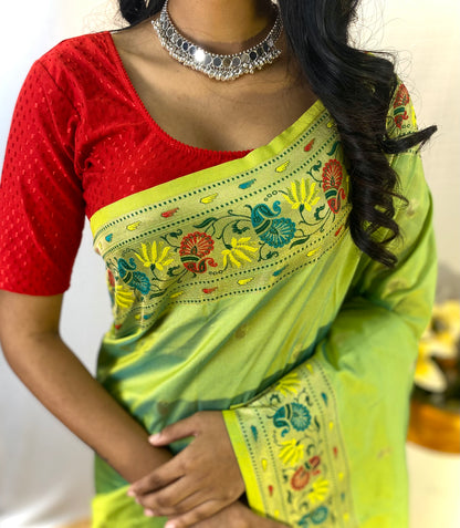 Paithani Silk Green Festival Wear Weaving Saree By WTW