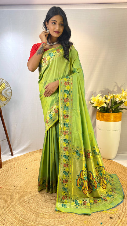 Paithani Silk Green Festival Wear Weaving Saree By WTW