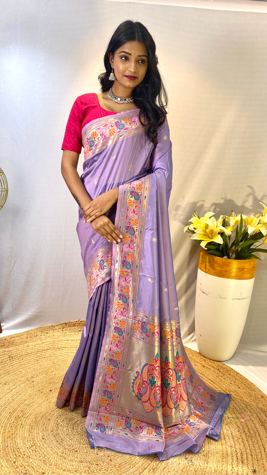 Paithani Silk Lavender Festival Wear Weaving Saree By WTW