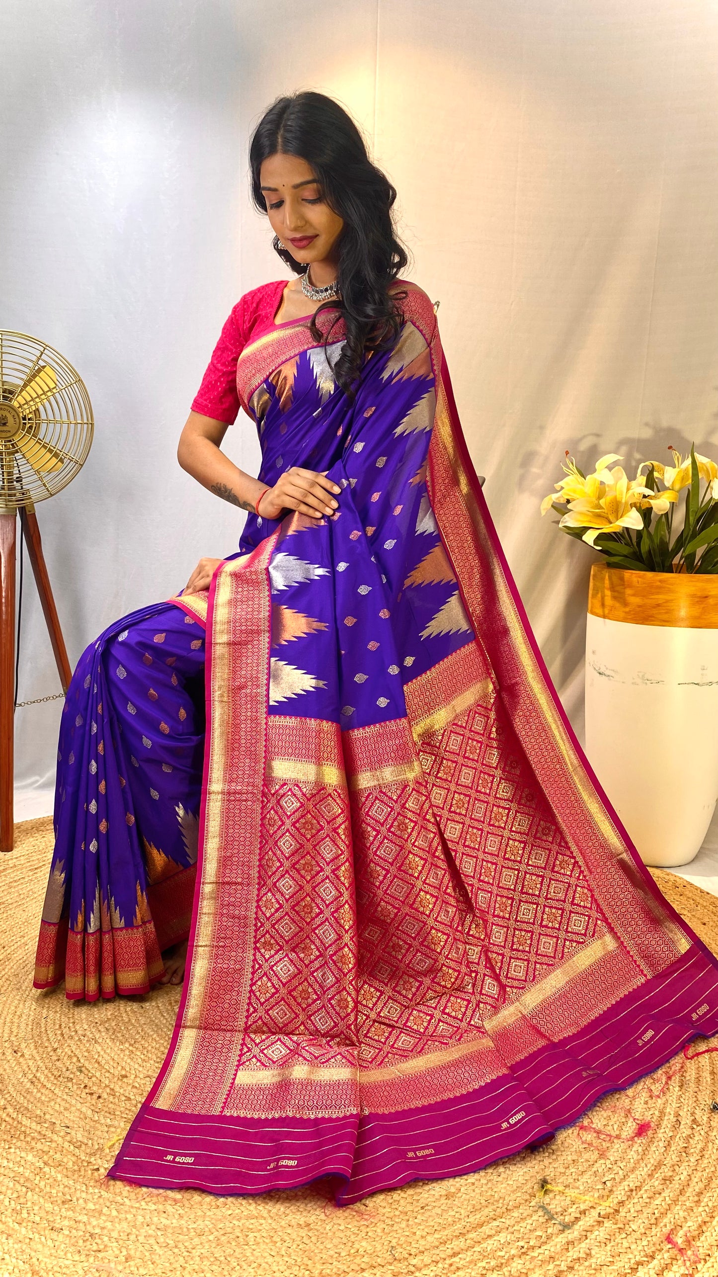 Violet Zari Woven Kanchi Silk Saree Set By WTW