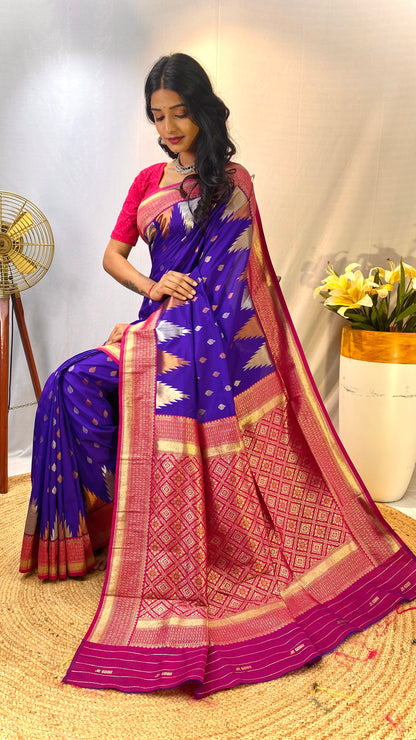 Violet Zari Woven Kanchi Silk Saree Set By WTW