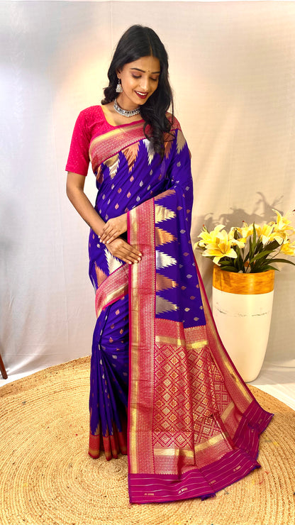 Violet Zari Woven Kanchi Silk Saree Set By WTW
