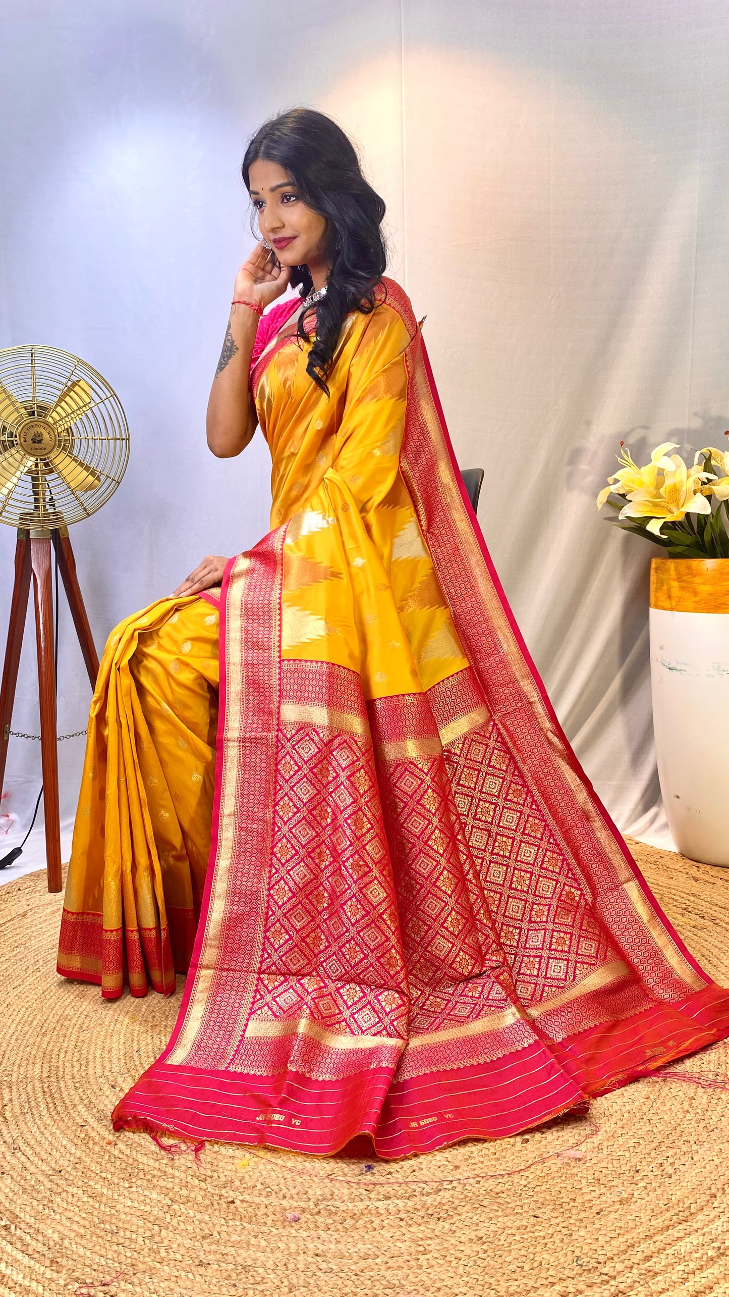 Mikado Yellow Zari Woven Banarasi Silk Saree By WTW