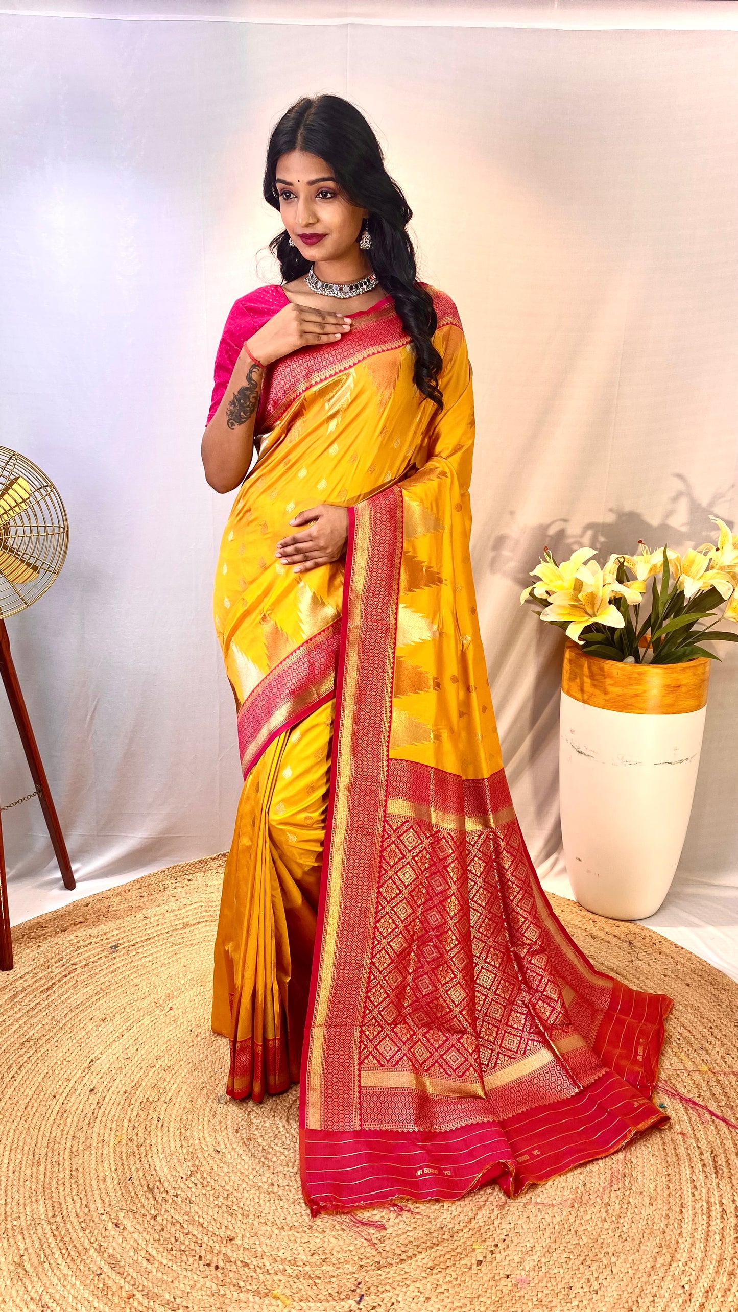 Mikado Yellow Zari Woven Banarasi Silk Saree By WTW