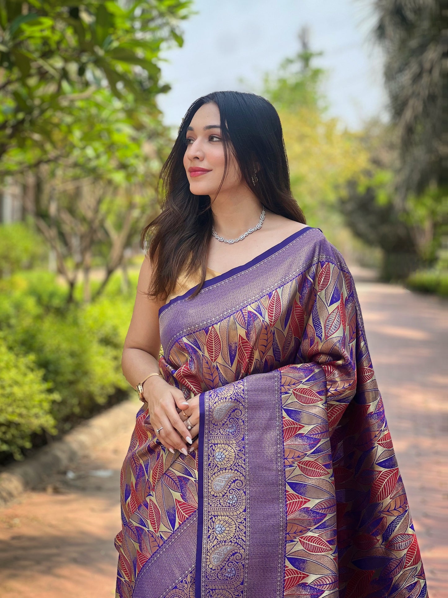 Violet Woven Silk Saree Set By WTW