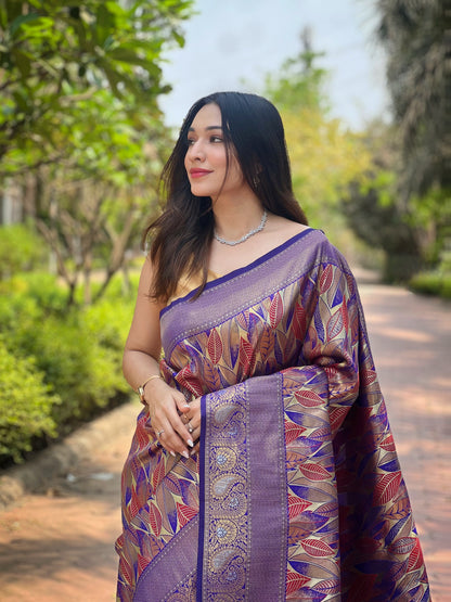 Violet Woven Silk Saree Set By WTW