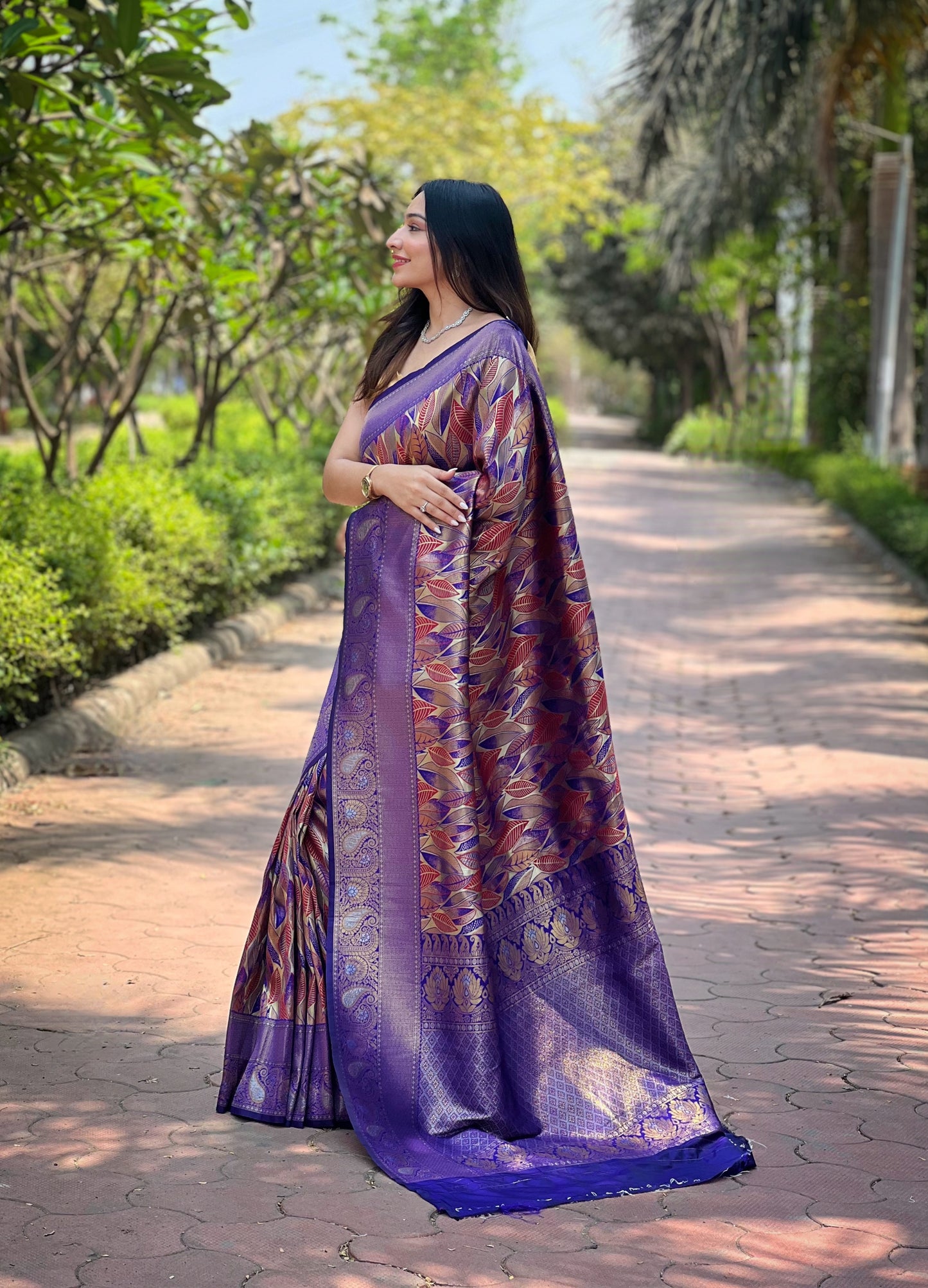 Violet Woven Silk Saree Set By WTW