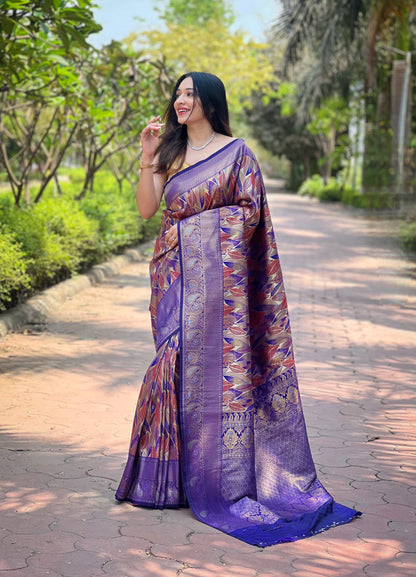 Violet Woven Silk Saree Set By WTW