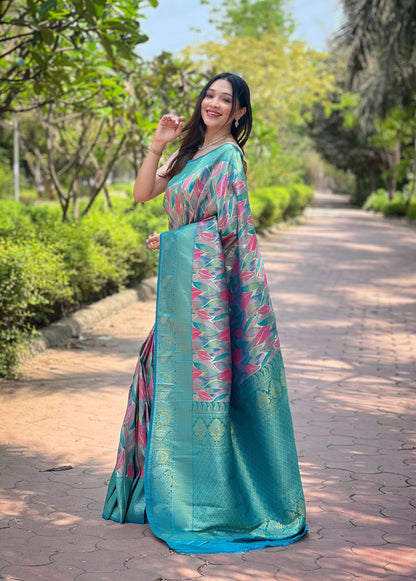 Firozi Woven Silk Saree Set By WTW