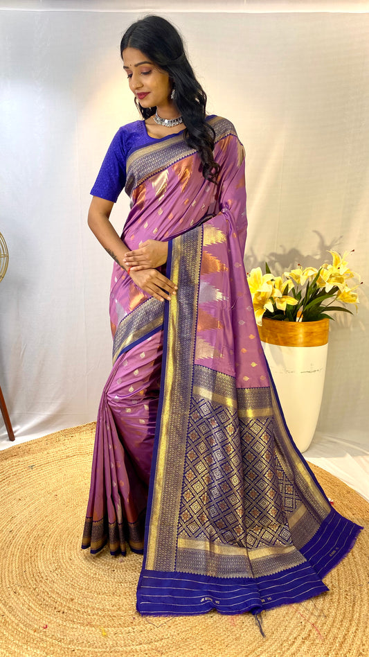 Precious Lavender Soft Banarasi Silk Saree With Elegant Blouse Piece By WTW