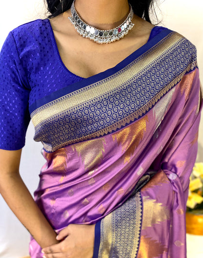 Precious Lavender Soft Banarasi Silk Saree With Elegant Blouse Piece By WTW
