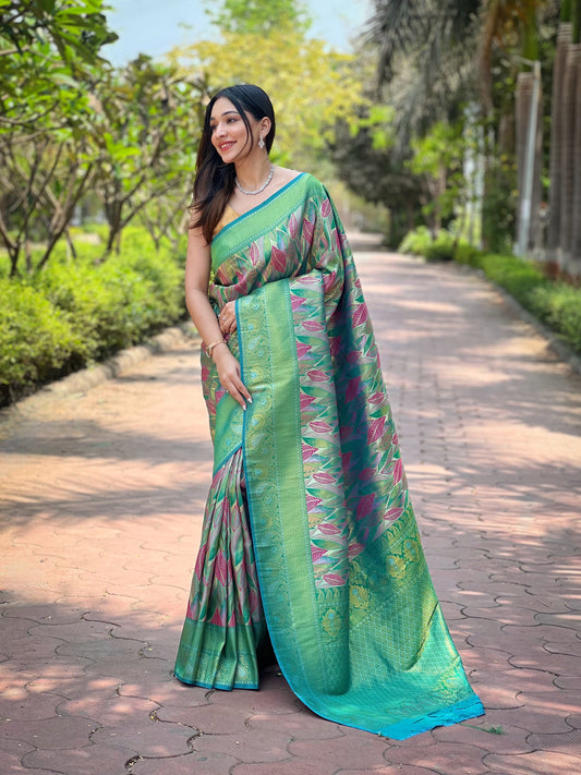 Rama Woven Silk Saree Set By WTW