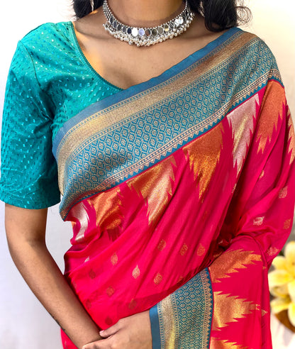 Pink Designer Kanchipuram Silk And Zari Weaving Saree By WTW