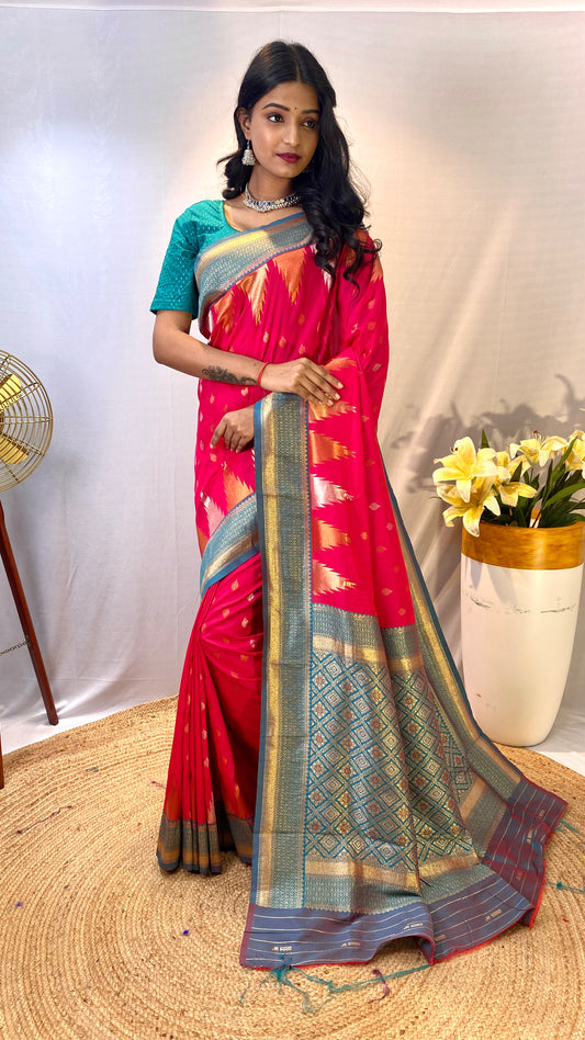 Pink Designer Kanchipuram Silk And Zari Weaving Saree By WTW