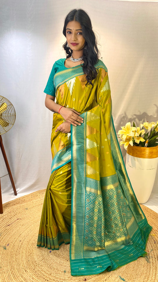 Peppy Green Printed Silk Designer Traditional Saree By WTW