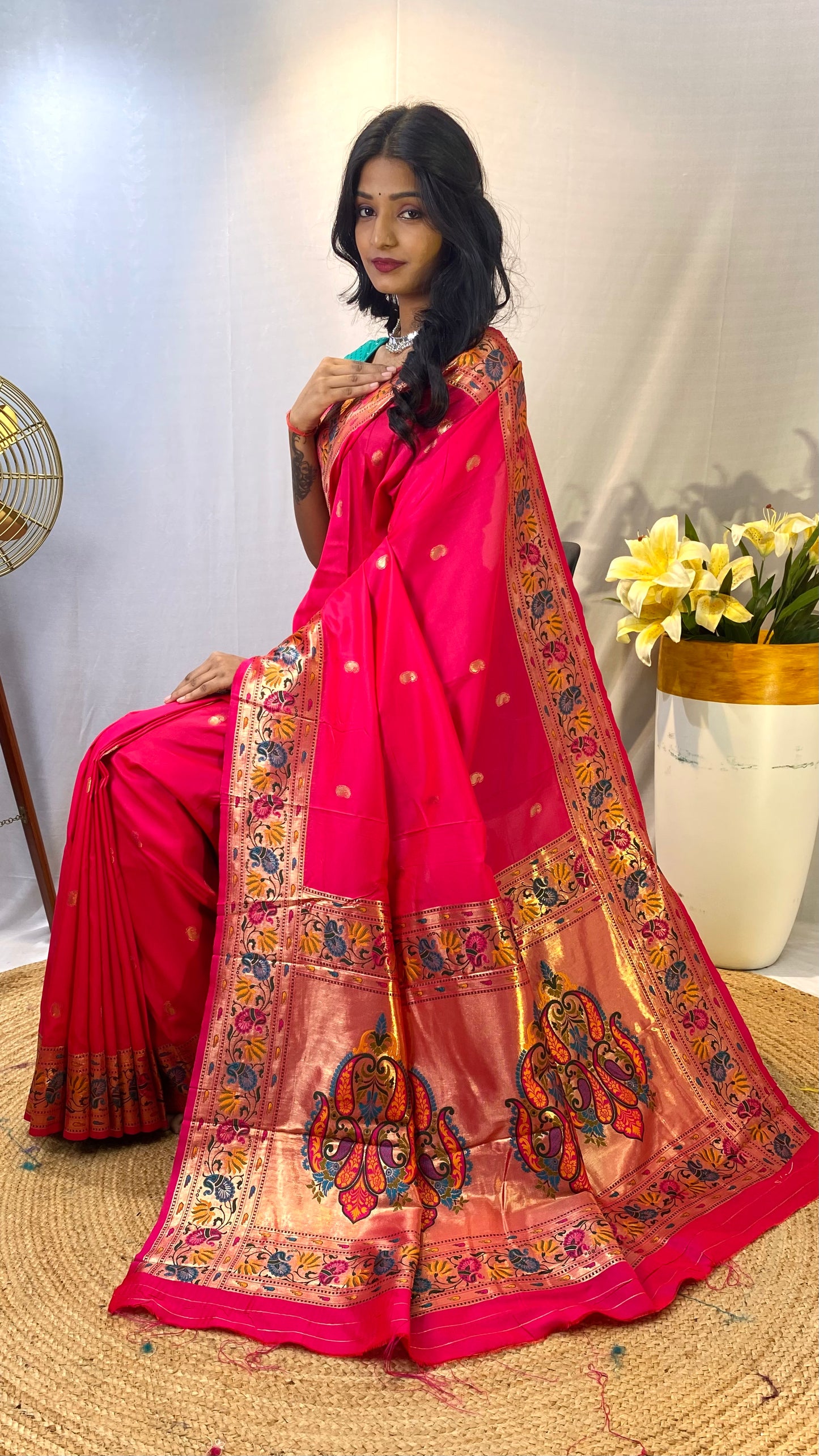 Paithani Silk Hot Pink Festival Wear Weaving Saree By WTW