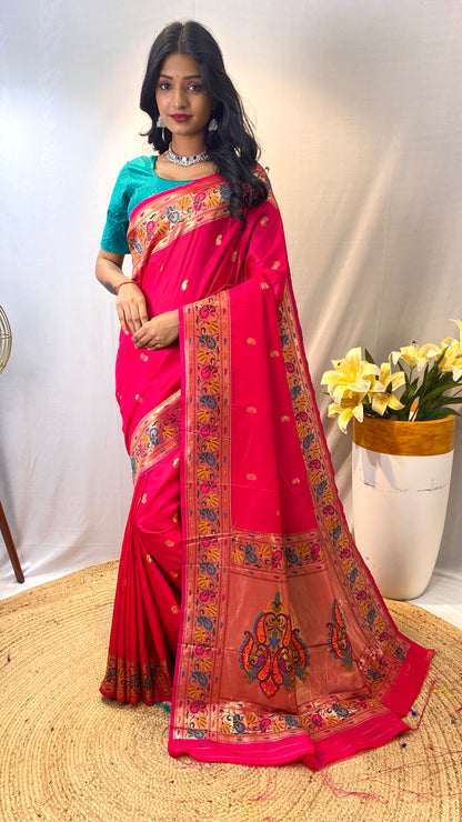 Paithani Silk Hot Pink Festival Wear Weaving Saree By WTW