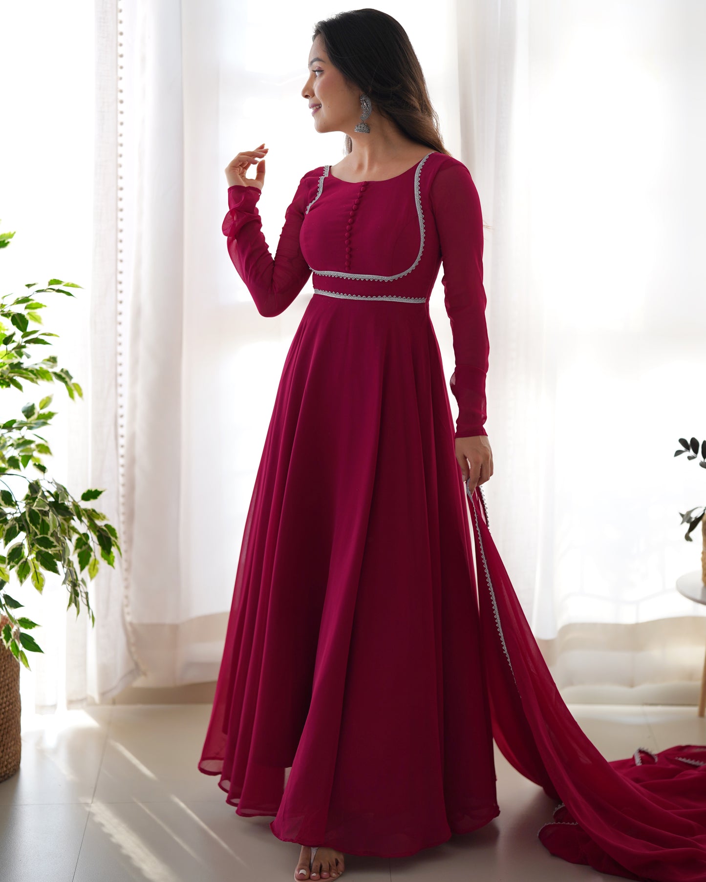 Rose Pink Color Georgette Three Piece Anarkali Suit