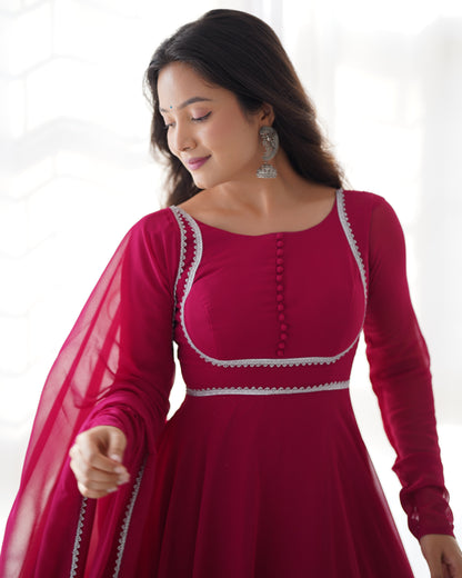 Rose Pink Color Georgette Three Piece Anarkali Suit