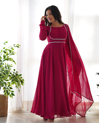 Rose Pink Color Georgette Three Piece Anarkali Suit