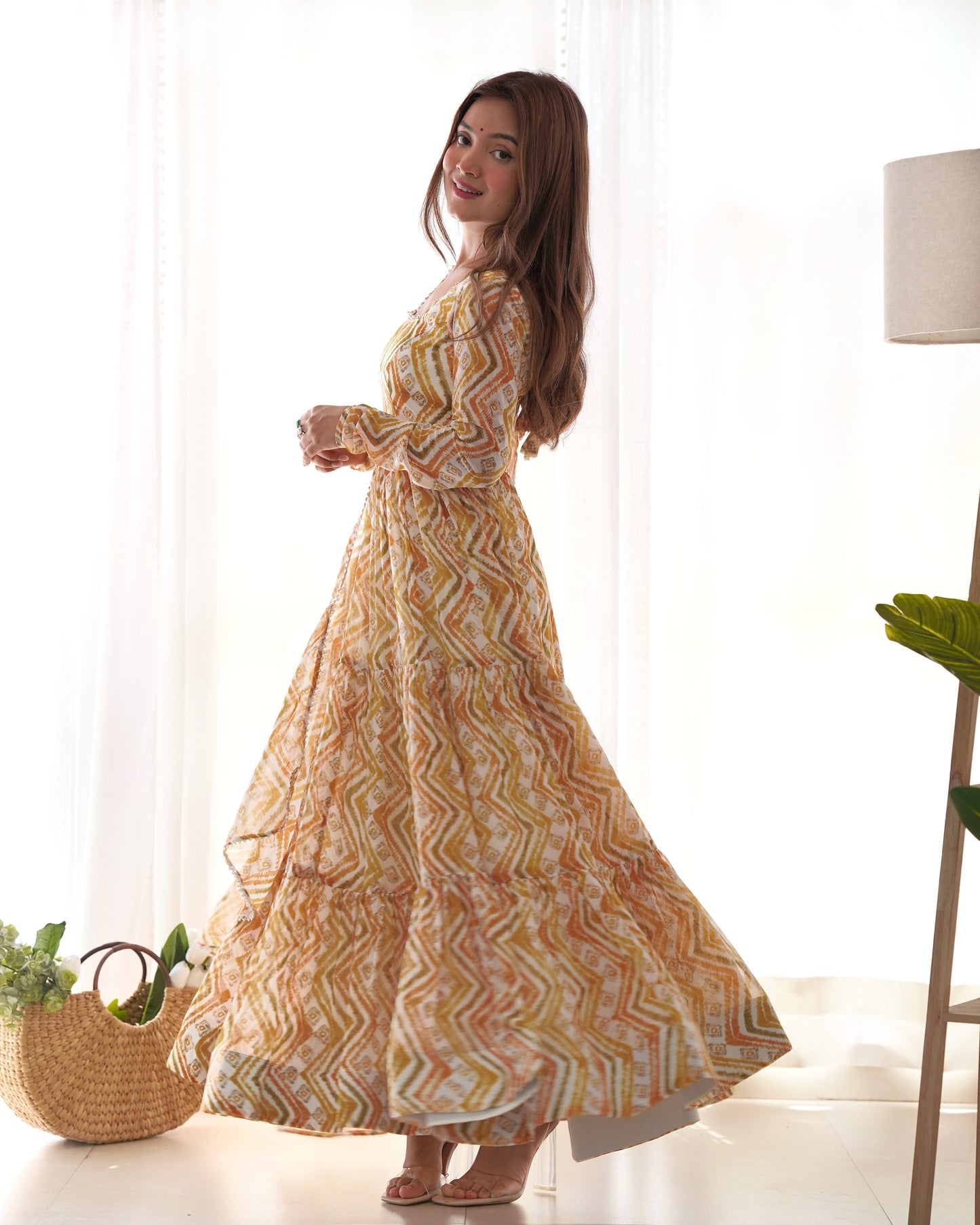 Off-white Color Soft Georgette Three Layer Ruffle Style Anarkali Suit By WTW