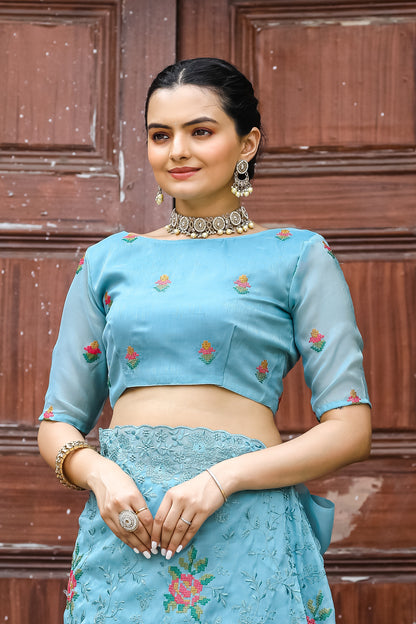 Chiffon Saree With Flower Embroidery With Cut Work By WTW