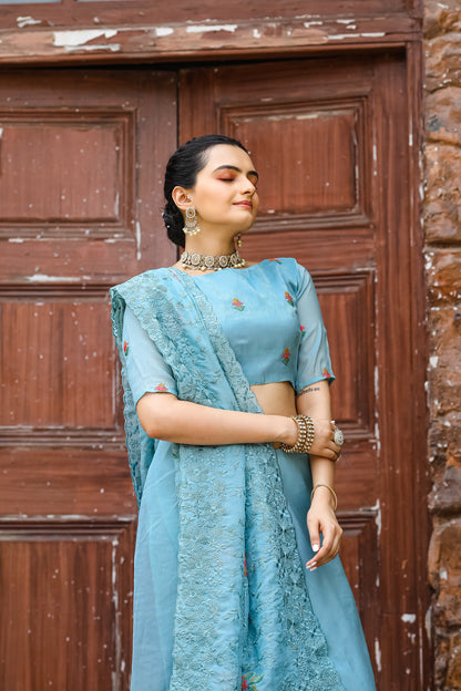 Chiffon Saree With Flower Embroidery With Cut Work By WTW