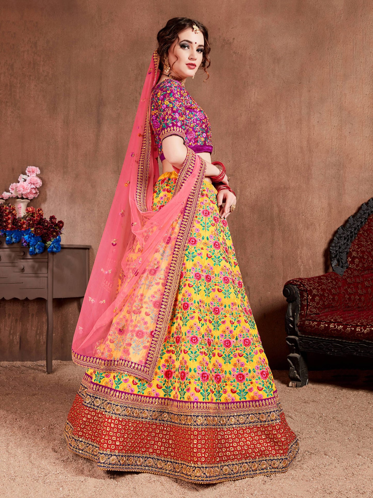 Women Embroidered A-Line Lehenga Choli Set with Dupatta By WTW