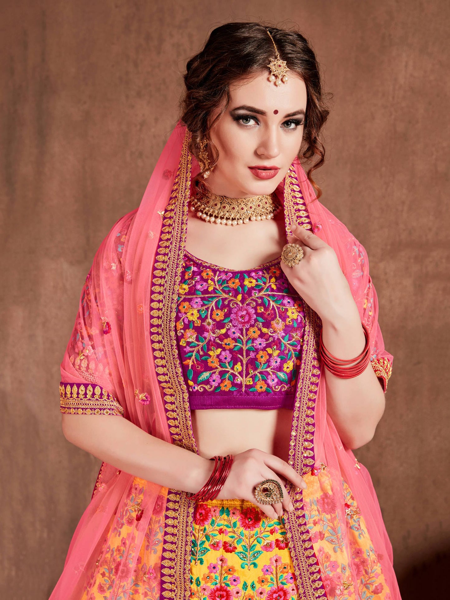 Women Embroidered A-Line Lehenga Choli Set with Dupatta By WTW