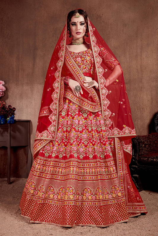 Flattering Red Colored Designer Bridal wear Embroidered Lehenga Choli By WTW