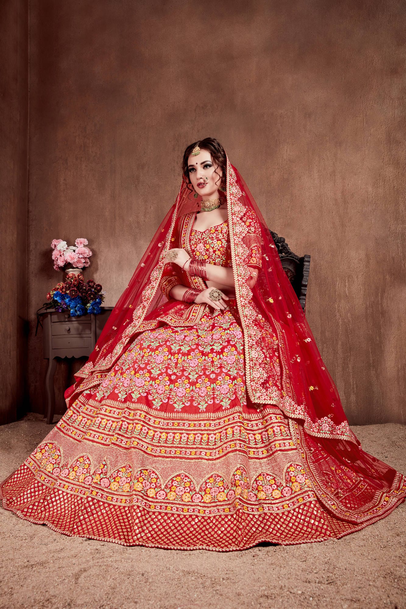 Flattering Red Colored Designer Bridal wear Embroidered Lehenga Choli By WTW