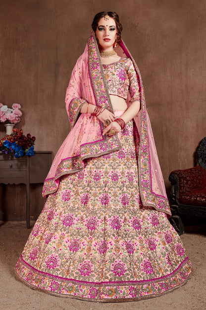 Arresting Pastel Pink Colored Bridal Wear Designer Embroidered Lehenga choli By WTW