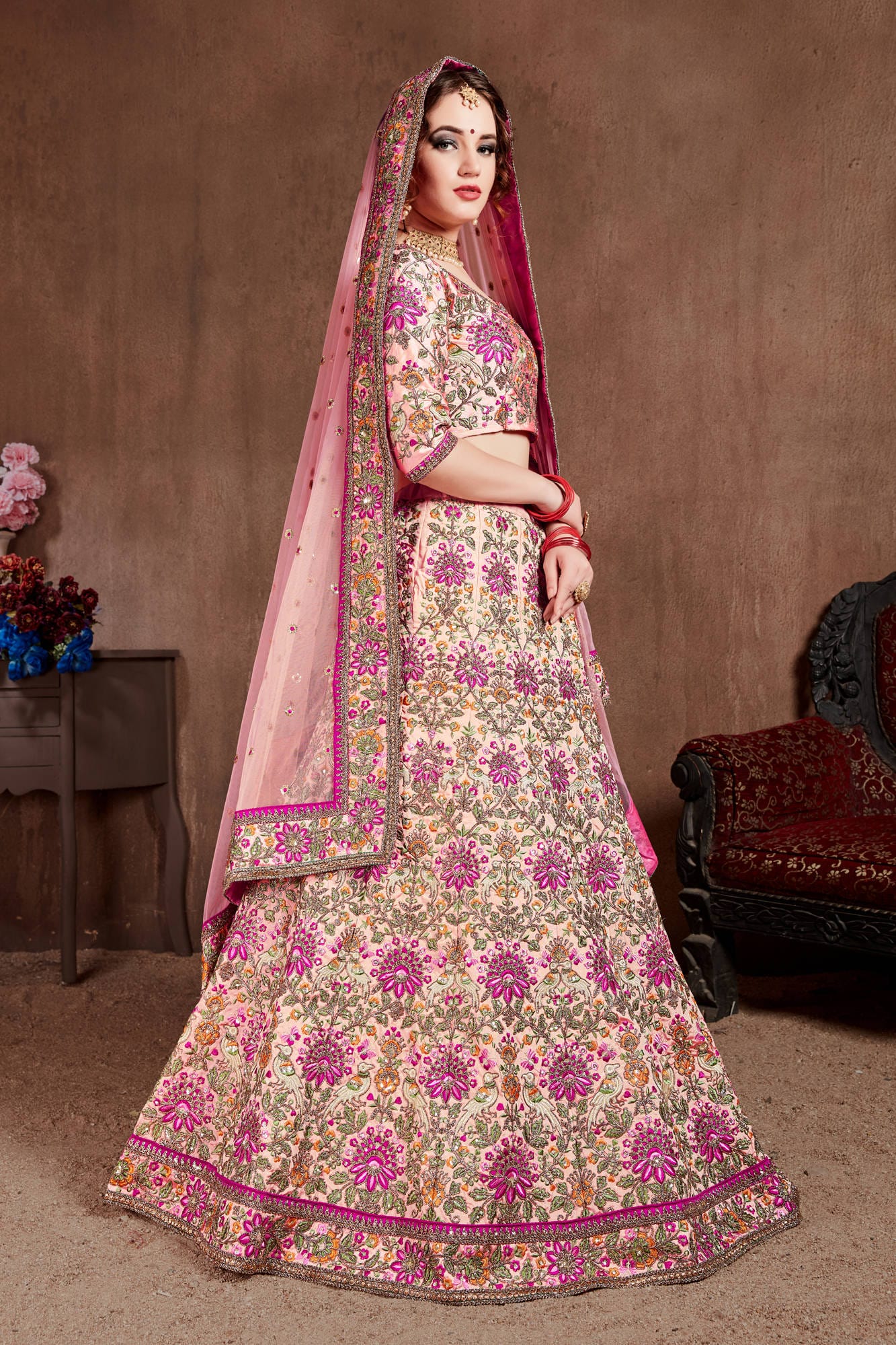 Arresting Pastel Pink Colored Bridal Wear Designer Embroidered Lehenga choli By WTW