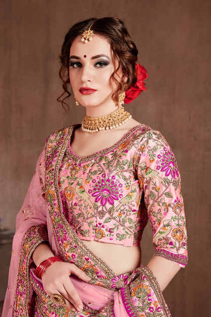 Arresting Pastel Pink Colored Bridal Wear Designer Embroidered Lehenga choli By WTW