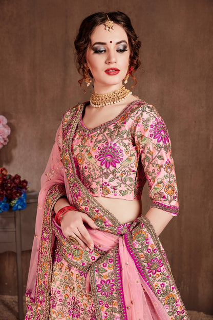 Arresting Pastel Pink Colored Bridal Wear Designer Embroidered Lehenga choli By WTW