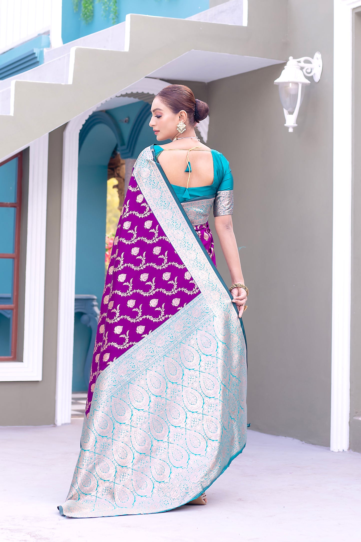 Velvet Purple Satin Banarasi Silk Saree By WTW