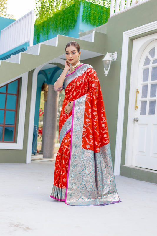 Elegant Red Color Banarasi Silk Saree By WTW