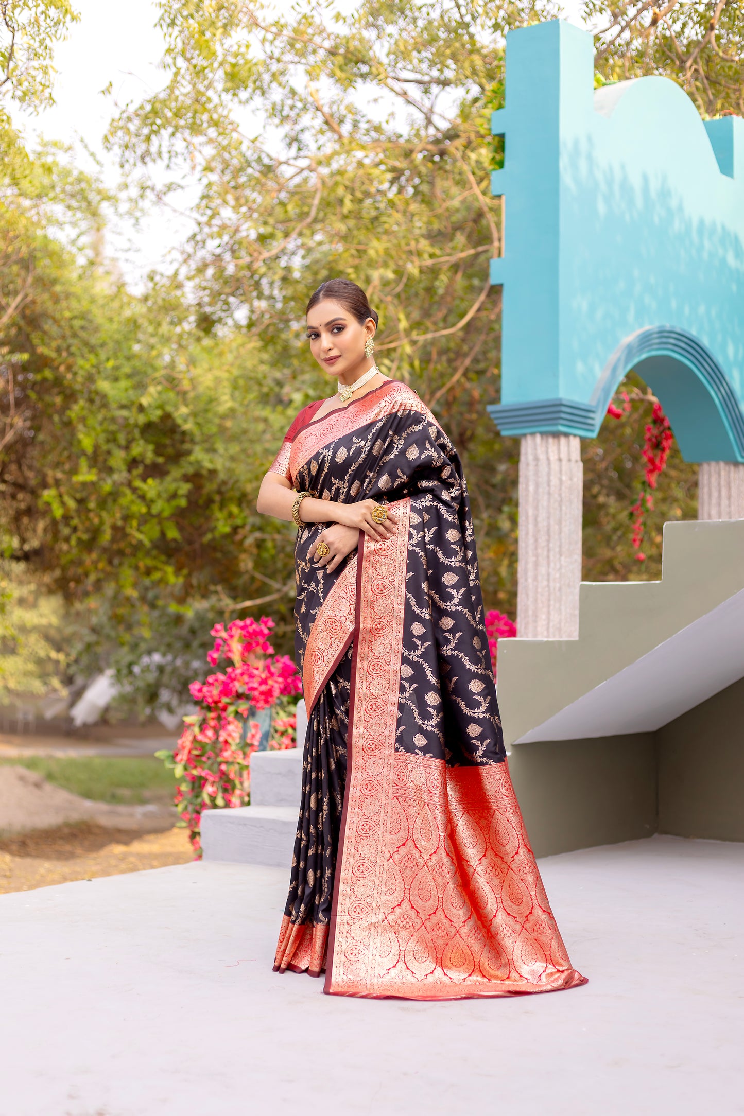 Oil Black Satin Banarasi Silk Saree By WTW