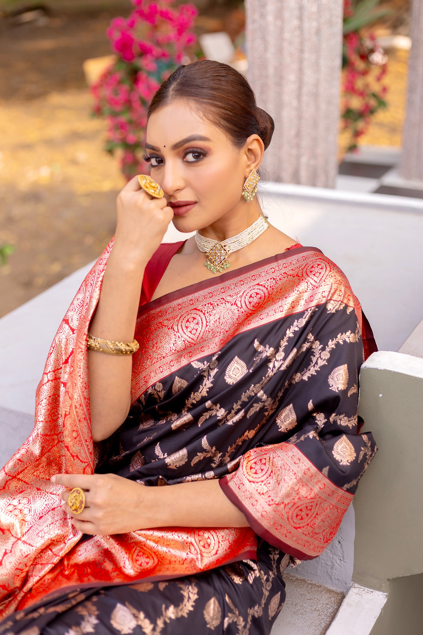 Oil Black Satin Banarasi Silk Saree By WTW