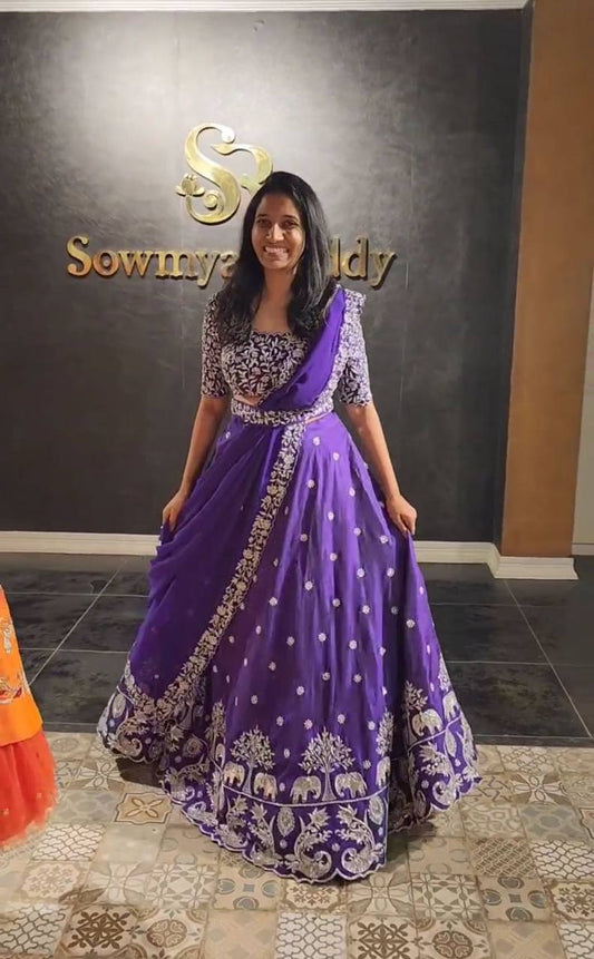 Thread Embroidery Work Chinon Lehenga Choli By WTW