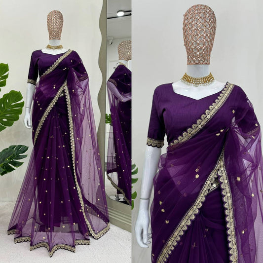 Soft Net Coding Sequence Work Saree By WTW