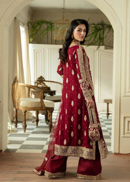 Red Faux Georgette Thread Work Plazzo Suit By WTW